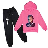 Boys Girls Mbappe Printed Hoodie Outfits Pullover Sweatshirt with Soft Pants Set-Casual Sport Tops Suit for Kids