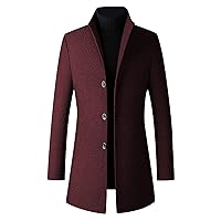 Men's French Woolen Coat Business Down Jacket Trench Topcoat Long Wool Blend Overcoat Slim Fit Stand Collar Coats