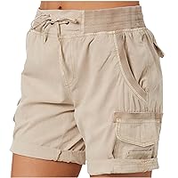 Women's High Waist Cargo Shorts Solid Hiking Outdoor Short Pants Drawstring Waist Sweatpant Summer Workout Bermuda Short