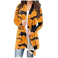 Casual Cardigans for Women Plus Size Halloween Horror Print Costumes Novelty Open Front Long Sleeve Fall Cardigans