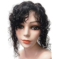 Silk Base 16x18cm Curly/Wavy Hair Toppers For Women Real Human Hair Hairpieces Toupee Wiglet Large Area Cover Women Severely Thinning Hair & Hair Loss (12in-right part,dark brown)