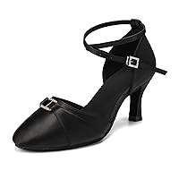 Women's Latin Ballroom Dance Shoes Closed Toe Smooth Salsa Dance Practice Performance Social Dance Shoes,Model 3527