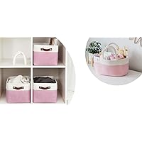 Diaper Caddy Organizer + Set of 3 Large Baskets for Shelves - PINK
