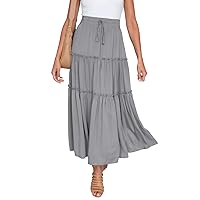 HAEOF Women's Boho Elastic High Waist A Line Ruffle Swing Beach Maxi Skirt with Pockets