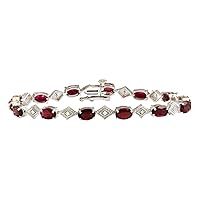 6.24 Carat Natural Red Tourmaline and Diamond (F-G Color, VS1-VS2 Clarity) 14K White Gold Bracelet for Women Exclusively Handcrafted in USA