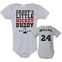 Custom Hockey Onesie, DADDY's Little HOCKEY BUDDY (Name & Number On Back) Personalized Onesie, Baby Clothes, Short Sleeve