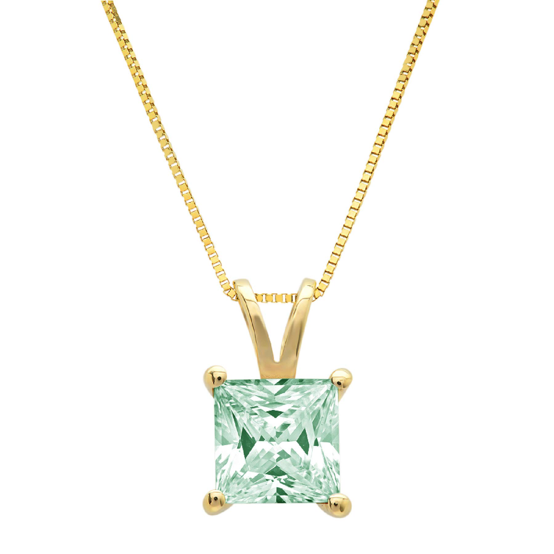 1.0 ct Brilliant Princess Cut Stunning Genuine Turquoise Green Nano Ideal VVS1 D Solitaire Pendant Necklace With 16