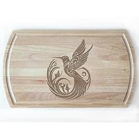 Intricate Hummingbird and Floral Motif Engraved Cutting Board, White Beech, Perfect for Bird Lovers, Stylish Kitchen Addition