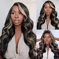 UNICE Bye Bye Knots Glueless Wig Body Wave 7x5 Pre Cut Lace Front Wigs Human Hair Bleached Knots Balayage Black Blonde Highlights Put on and Go Human Hair Wig Pre Plucked 180% Density 22 inch