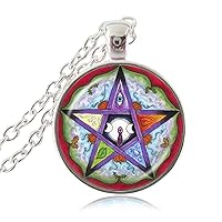 Five Elements Pentagram Necklace, Pentacle Jewelry, Wiccan Pagan Paganism Pendant, Magic Five Pointed Star Amulet, Earth, Air, Spirit, Water, Fire Coexist Religion Medallion Charm