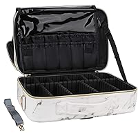 28cms Makeup Organizer Cosmetic Artist Storage Case with Adjustable Dividers, Elastic Makeup Brush Slots and Shoulder Strap for Women (18 INCH (2 LAYER)_Travel Makeup Bag_White)