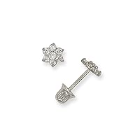 14k White Gold CZ Cubic Zirconia Simulated Diamond Small Flower Shape Screw Back Earrings Measures 5x4mm Jewelry for Women