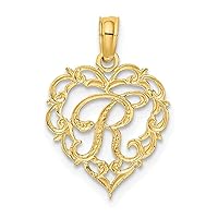 14k Gold R Script Letter Name Personalized Monogram Initial In Love Heart Pendant Necklace Measures 17.3x12.57mm Wide 0.6mm Thick Jewelry for Women