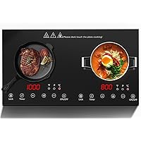 Double Induction Cooktop, KXITGSIMRE 1800W Electric Cooktop with 2 Burner,Portable Countertop Burner with LED Sensor Touch Screen,17 Power Levels 21 Temperature Setting Child Safety Lock,3 Hours Timer