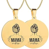 2PCS Mens Womens Mama Vibes Flower Art Tatoo Style Women Silhouette Minimalist Solid Pendant Necklace Chain