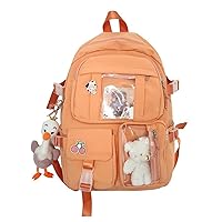 Kawaii Backpack with Cute Accessories Pendant Pins Travel Bag Large Outdoor Waterproof Casual Daypack Women (Orange)