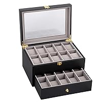 Uten 20 Wooden Watch Storage Box 2 Layers Organizer Collection Jewelry with Glass Lid Mens
