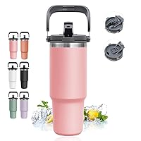 INDARUN Tumbler with Lid and Straw, 30 oz Tumbler Cups with Handle, Stainless Steel Double Wall Vacuum Insulated Tumblers, Leak Proof Water Bottle for Sports, Travel Coffee Mug Tumbler Fit Car Holder