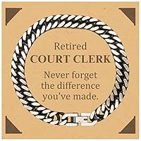 Retired Court Clerk Gifts, Never forget the difference you've made, Appreciation Retirement Birthday Cuban Link Chain Bracelet for Men, Women, Friends, Coworkers