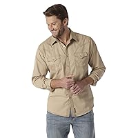 Wrangler mens Retro Two Pocket Long Sleeve Snap Button Down Shirt, Solid Tan, 3X Tall US