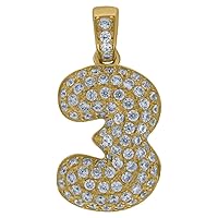10k Yellow Gold Mens Women Cubic Zirconia CZ Sport game Number 3 Charm Pendant Necklace Measures 22.5x11.50mm Wide Jewelry Gifts for Men