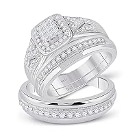 The Diamond Deal 10kt White Gold His Hers Round Diamond Square Matching Wedding Set 3/4 Cttw