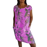 Needream Dresses, Women's Cotton and Linen Round Neck Printed Dress, Summer Dresses for Women 2024 with Sleeves