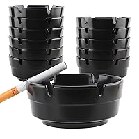 12Pcs Plastic Ash Tray Sets for Cigarettes, Round Black Tabletop Ashtray Ideal for Indoor Outdoor Patio Bar Restaurant Hotel and Party Use (Set of 12 Black)