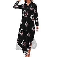 It's in My DNA British Flag Shirt Dress Long Sleeve Button Down Dress Casual Loose Maxi Dresses for Women