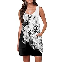 Summer Dresses for Women 2024 Trendy,Scoop Neck Tank Dress Sleeveless Dressy Casual Sundress with Pocket