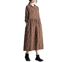 Long Sleeve Cotton Linen Ruffle in Dresses for Women Casual Loose Spring Autumn Dress Elegant Clothing