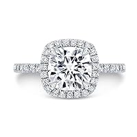 Siyaa Gems 2.50 CT Cushion Moissanite Engagement Ring Colorless Wedding Bridal Solitaire Halo Bazel Solid Sterling Silver 10K 14K 18K Solid Gold Promise Ring