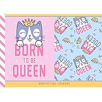 Born To Be Queen: Babysitting Coupons / Kitty Cat Princess - Pink Blue Lavender Theme / 50 Vouchers / Gift Book for Grandparents - Grandma - Grandpa - New Mom Baby Shower / Cute Card Alternative