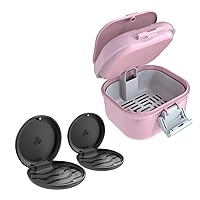 ARGOMAX Leak Proof Denture Bath Cup, Portable Soaking Denture Box, Denture Bath Case with Strainer, for Dentures and Braces, Upgraded Version with Storage Compartment (Pink + White).