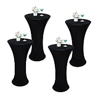 4PCS 24x43 Inch Black Round Cocktail Tablecloth Fitted Highboy Stretch Cocktail Table Cover for Banquet Bar Party Pub Wedding Indoor Outdoor