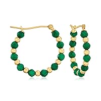 Ross-Simons 3.00 ct. t.w. Emerald Bead Hoop Earrings in 14kt Yellow Gold