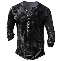 Men's Distressed Henley Shirts Vintage Long Sleeve Button Down Shirt Casual Washed Basic T-Shirt for Men