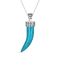 Protection Amulet White Black Onyx Blue Turquoise Jade Gemstone Cornicello Italian Horn Tooth Pendant Necklace Western Jewelry For Women Men Oxidized .925 Sterling Silver