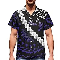 GLUDEAR Mens Polynesian Tribal Print Hawaiian Shirts Short Sleeve Button Down Tropical Beach Aloha Shirt Plus Size 2XS-7XL