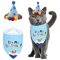 Pet Cat Dog Happy Birthday Bandana Scarfs and Cute Party Hat for Girls Boys,Cat Birthday Gift Decorations Set with Soft Scarf & Adorable Hat