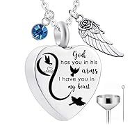 Heart Cremation Urn Necklace for Ashes Jewelry 12 Crystal Memorial Pendant with Fill Kit and Gift Bag - God has You in his arms I Have You in My Heart