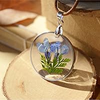 Round Glass Charms Pendant Real Dried Pressed Flower Necklace Romantic