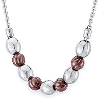 Peora Stainless Steel Necklace for Women, Elegant Two-tone Textured Charm Jewelry, Hypoallergenic, 18 inch