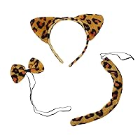 3 Sets Leopard Print Clothing Set Leopard Tail Cosplay Ears Headband Halloween cat Ears and Tail Cosplay Leopard Costume Leopard Headband Ears Kids Kits Woman Cotton aldult Kitten