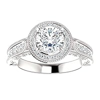 Kiara Gems 5 CT Round Moissanite Engagement Ring Wedding Band Solitaire Halo Silver Jewelry Anniversary Promise Ring Gift