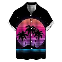T Shirts for Man Short Sleeve Button Down Shirts Printed Lapel Top Tropical Vacation Shirt Hawaiian Summer T-Shirts