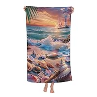 Tropical Seascape Beach Towel Microfiber Sand Free Sailboat Ocean Towels for Adult Kids Quick Dry Ultra Absorbent Super Soft Pool Travel Swim Bath Shower Towel 52”x 32”