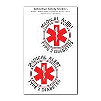 Medical Alert Reflective Decals by ColorSurge | for Wheelchairs, Car Bumpers & Windows | Weatherproof & UV Resistant | Indoor & Outdoor Use (Type 2 Diabetes, Small, 2 Pack)