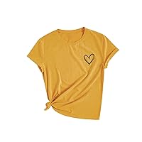 SweatyRocks Women's Heart Print T Shirts Summer Funny Short Sleeve Tops