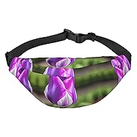 Purple Tulip Adjustable Belt Hip Bum Bag Fashion Water Resistant Hiking Waist Bag for Traveling Casual Running Hiking Cycling